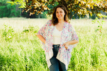 Load image into Gallery viewer, White, Berry Pink and Blue Floral Sheer Kimono