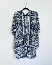 Load image into Gallery viewer, Black and White Rose and Border Sheer Kimono