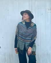 Load image into Gallery viewer, Teal and Gold Reversible Tribal Pashmina Draped Shawl
