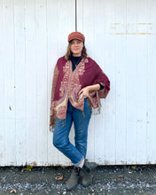 Load image into Gallery viewer, Burgundy and Gold Reversible Paisley Pashmina Draped Shawl