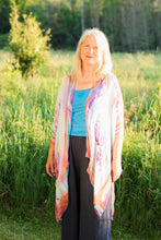 Load image into Gallery viewer, White and Orange Large Abstract Floral Sheer Kimono