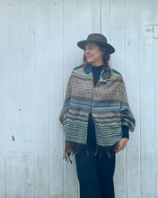 Load image into Gallery viewer, Teal and Gold Reversible Tribal Pashmina Draped Shawl