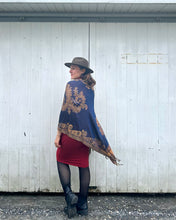 Load image into Gallery viewer, Royal and Copper Reversible Paisley Pashmina Draped Shawl