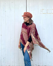 Load image into Gallery viewer, Burgundy and Gold Reversible Paisley Pashmina Draped Shawl
