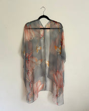 Load image into Gallery viewer, Grey and Pink Floral Sheer Kimono