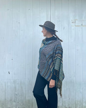 Load image into Gallery viewer, Teal and Gold Reversible Tribal Pashmina Draped Shawl