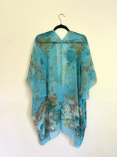 Load image into Gallery viewer, Turquoise Blue and Pink Floral Sheer Kimono