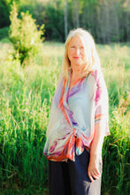 Load image into Gallery viewer, White and Orange Large Abstract Floral Sheer Kimono