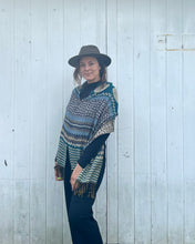 Load image into Gallery viewer, Teal and Gold Reversible Tribal Pashmina Draped Shawl