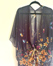 Load image into Gallery viewer, Navy Blue and Yellow Butterfly Floral Sheer Kimono