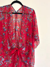 Load image into Gallery viewer, Red and Blue Small Floral Sheer Kimono