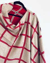 Load image into Gallery viewer, Reversible Tan and Red Cashmere Feel Draped Shawl