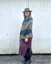 Load image into Gallery viewer, Teal and Gold Reversible Paisley Pashmina Draped Shawl