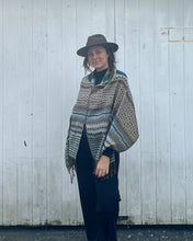 Load image into Gallery viewer, Teal and Gold Reversible Tribal Pashmina Draped Shawl