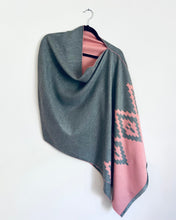 Load image into Gallery viewer, Reversible Charcoal and Pink Cashmere Feel Draped Shawl