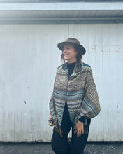 Load image into Gallery viewer, Teal and Gold Reversible Tribal Pashmina Draped Shawl