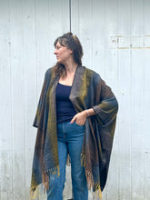 Load image into Gallery viewer, Navy and Taupe Feather Print Blanket Poncho