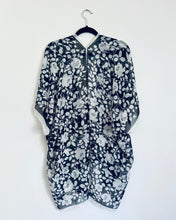 Load image into Gallery viewer, Black and White Rose and Border Sheer Kimono