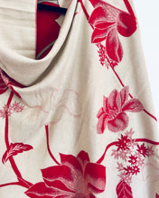 Load image into Gallery viewer, Reversible Red and Tan Floral Cashmere Feel Draped Shawl