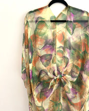 Load image into Gallery viewer, Green and Purple Leaf Sheer Kimono