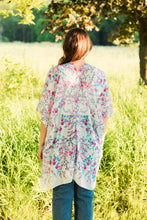 Load image into Gallery viewer, White, Berry Pink and Blue Floral Sheer Kimono