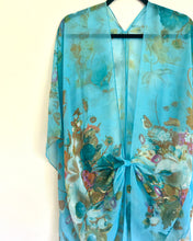 Load image into Gallery viewer, Turquoise Blue and Pink Floral Sheer Kimono