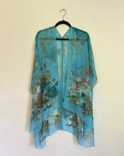 Load image into Gallery viewer, Turquoise Blue and Pink Floral Sheer Kimono