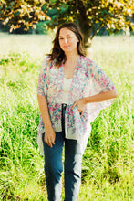 Load image into Gallery viewer, White, Berry Pink and Blue Floral Sheer Kimono