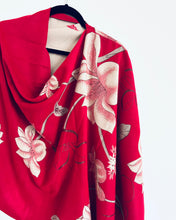 Load image into Gallery viewer, Reversible Tan and Red Floral Cashmere Feel Draped Shawl
