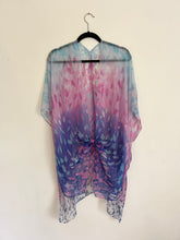 Load image into Gallery viewer, Blue and Pink Ombré Leaf Sheer Kimono