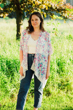 Load image into Gallery viewer, White, Berry Pink and Blue Floral Sheer Kimono