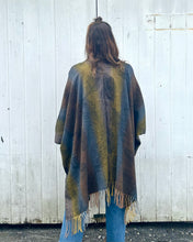 Load image into Gallery viewer, Navy and Taupe Feather Print Blanket Poncho