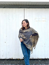 Load image into Gallery viewer, Grey and Gold Reversible Paisley Pashmina Draped Shawl