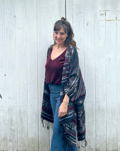 Load image into Gallery viewer, Burgundy, Grey and Blue Southwestern Print Blanket Poncho