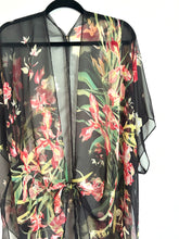 Load image into Gallery viewer, Black and Res Flowers Sheer Kimono