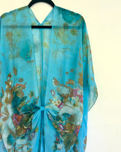 Load image into Gallery viewer, Turquoise Blue and Pink Floral Sheer Kimono