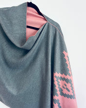 Load image into Gallery viewer, Reversible Charcoal and Pink Cashmere Feel Draped Shawl