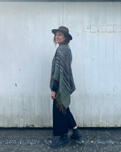 Load image into Gallery viewer, Teal and Gold Reversible Tribal Pashmina Draped Shawl