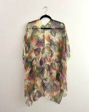 Load image into Gallery viewer, Green and Purple Leaf Sheer Kimono
