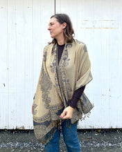 Load image into Gallery viewer, Grey and Gold Reversible Paisley Pashmina Draped Shawl