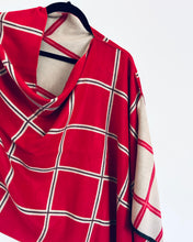Load image into Gallery viewer, Reversible Tan and Red Cashmere Feel Draped Shawl