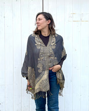 Load image into Gallery viewer, Grey and Gold Reversible Paisley Pashmina Draped Shawl