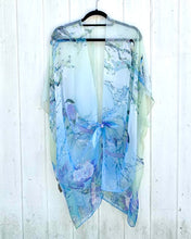 Load image into Gallery viewer, Green and Blue Bird and Floral Sheer Kimono