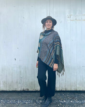 Load image into Gallery viewer, Teal and Gold Reversible Tribal Pashmina Draped Shawl