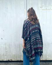 Load image into Gallery viewer, Burgundy, Grey and Blue Southwestern Print Blanket Poncho