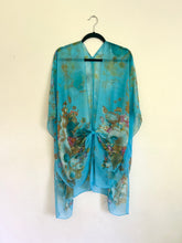 Load image into Gallery viewer, Turquoise Blue and Pink Floral Sheer Kimono