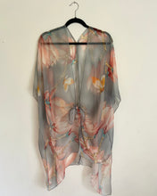 Load image into Gallery viewer, Grey and Pink Floral Sheer Kimono