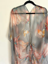 Load image into Gallery viewer, Grey and Pink Floral Sheer Kimono