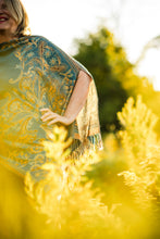 Load image into Gallery viewer, Turquoise and Gold Paisley Reversible Shawl
