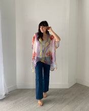 Load image into Gallery viewer, Purple and Pink Floral Ultra Sheer Kimono